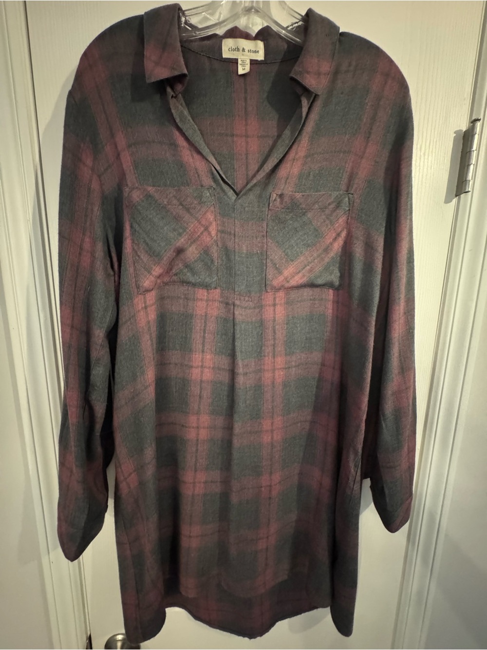 cloth & stone Women's Long-Sleeve Plaid Tunic Dress - Gray & Maroon